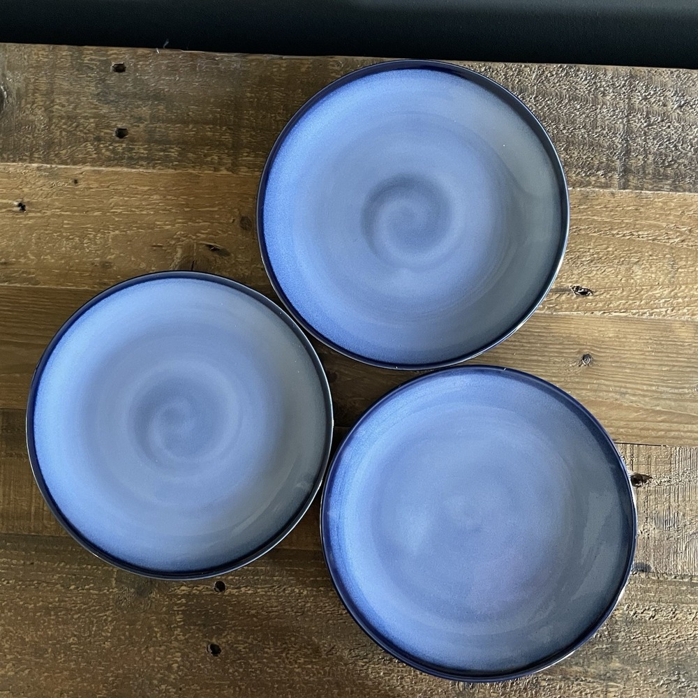 Vintage Set of 3 SANGO Nova Blue Swirl Stoneware 7.75" Salad Plates 2000s